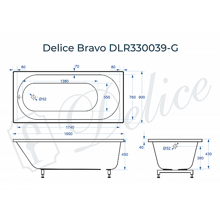 Ванна Delice Bravo DLR330039-G 190х90 белая купить в интернет-магазине Sanbest