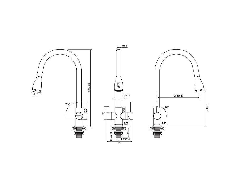 Смеситель для кухни Paulmark Lange La214212-AN антрацит купить в интернет-магазине сантехники Sanbest