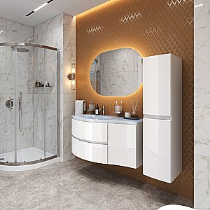 Тумба с раковиной левосторонняя Cezares Vague 104 Bianco lucido для ванной в интернет-магазине Sanbest