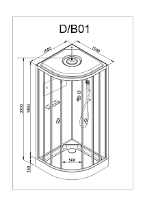 Душевая кабина Deto Серия В B01 BLACK 100x100 купить в интернет-магазине Sanbest