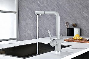 Смеситель для кухни Paulmark Serpentine Se213222-GRS серый дым купить в интернет-магазине сантехники Sanbest