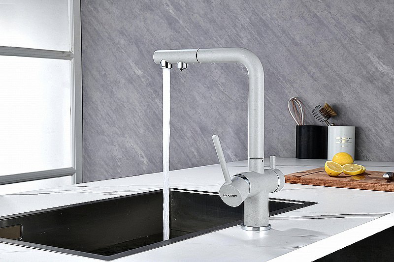 Смеситель для кухни Paulmark Serpentine Se213222-GRS серый дым купить в интернет-магазине сантехники Sanbest