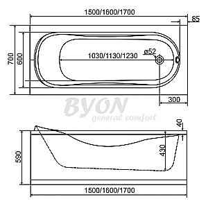 Ванна акриловая Byon Agesta Ц0000159 160х70 купить в интернет-магазине Sanbest