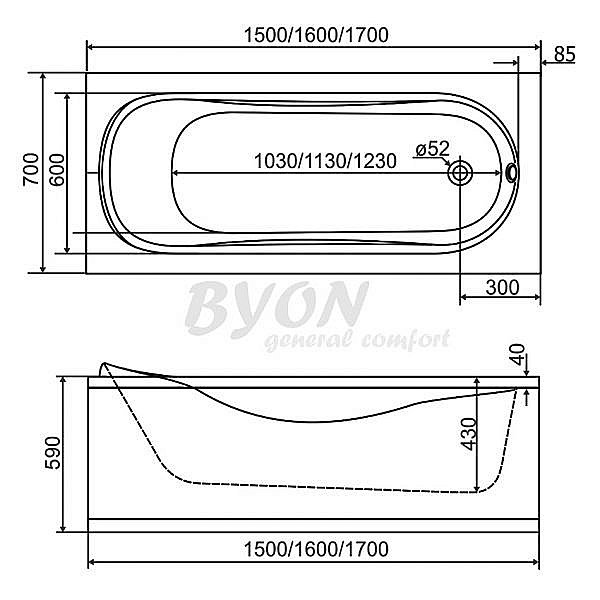 Ванна акриловая Byon Agesta Ц0000159 160х70 купить в интернет-магазине Sanbest