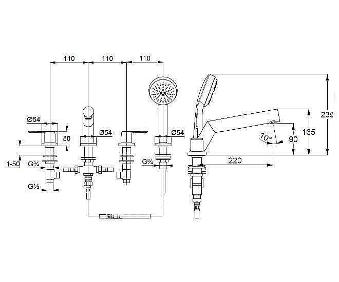 Смеситель для ванны Kludi Pure&Style 404250575 купить в интернет-магазине сантехники Sanbest