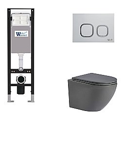 Унитаз с инсталляцией WeltWasser AMBERG 350 + MERZBACH 043 MT-GR + AMBERG RD-WT серый матовый/кнопка белая-хром купить в интернет-магазине Sanbest