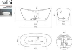 Ванна Salini NOEMI Up&Down S-Sense Sapirit 170х75 101712GRH белая/снаружи RAL купить в интернет-магазине Sanbest