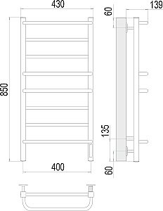 Полотенцесушитель электрический Terminus Евромикс квадро П8 400х850 купить в интернет-магазине сантехники Sanbest