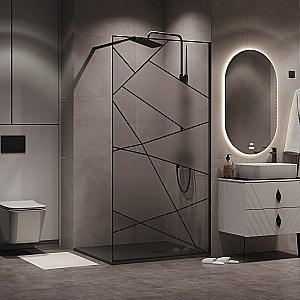 Душевое ограждение Niagara Nova NG-680-90BLACK 90 прозрачное с рисунком /профиль черный матовый купить в интернет-магазине Sanbest