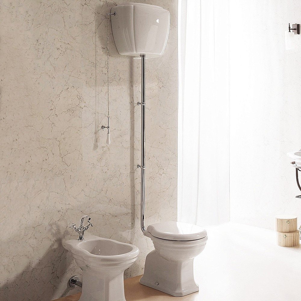 Унитаз напольный GLOBO Paestum PA002.BI с высоким бачком PA010.BI белый/золото купить в интернет-магазине Sanbest