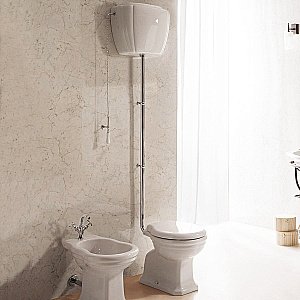 Унитаз напольный GLOBO Paestum PA002.BI с высоким бачком PA010.BI белый/золото купить в интернет-магазине Sanbest