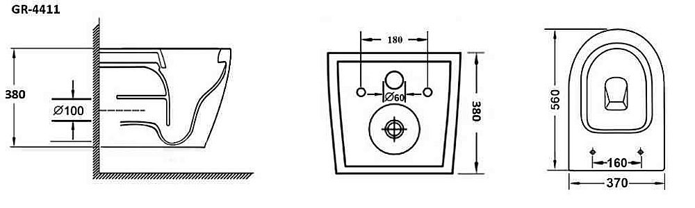 Унитаз подвесной Grossman Tornado GR-4411SQ безободковый, с крышкой микролифт, слив-торнадо, белый глянцевый купить в интернет-магазине Sanbest