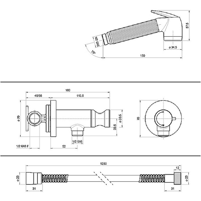 Гигиенический душ Bossini Nikita E37008B.022 бронза купить в интернет-магазине сантехники Sanbest