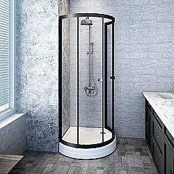 Душевой уголок Радомир Стронг 110х110 стекло прозрачное/профиль черный купить в интернет-магазине Sanbest