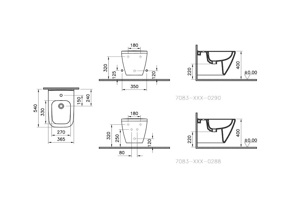 Биде подвесное Vitra INTEGRA SQUARE 7083B003-0288 купить в интернет-магазине Sanbest