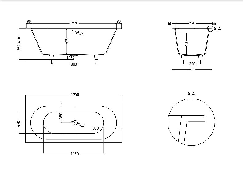 Ванна Salini Ornella AXIS S-Sense 170x70 104613G белая купить в интернет-магазине Sanbest