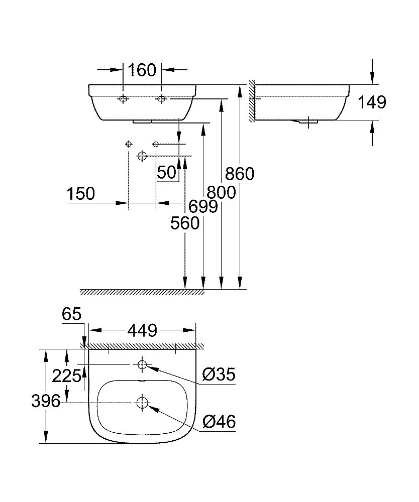 Раковина на полупьедестале Grohe Euro Ceramic 45 белая купить в интернет-магазине Sanbest