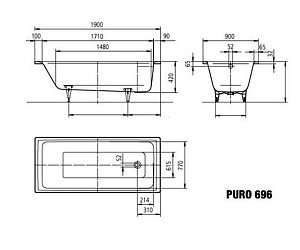 Стальная ванна Kaldewei Puro 696 190x90 купить в интернет-магазине Sanbest