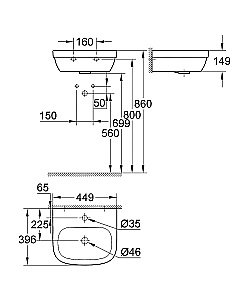 Раковина на полупьедестале Grohe Euro Ceramic 45 белая купить в интернет-магазине Sanbest
