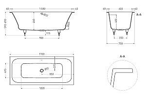 Ванна Salini Orlanda AXIS S-Sense 170x75 103213GF RAL купить в интернет-магазине Sanbest