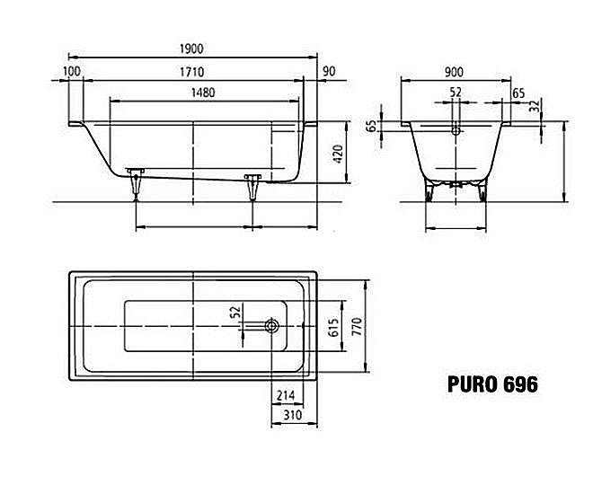 Ванна стальная Kaldewei Puro 696 190x90 259600010001 белый купить в интернет-магазине Sanbest