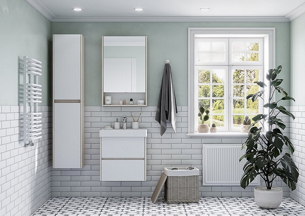 Зеркальный шкаф Акватон Сканди 45 белый/дуб верона купить в интернет-магазине сантехники Sanbest