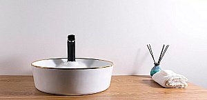 Раковина накладная Ceramalux NC 43 D1306H011 белая с декором золото купить в интернет-магазине Sanbest