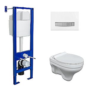 Унитаз подвесной Berges ALBIT S  безободковый, с инсталляцией, белый/кнопка белая-хром глянцевый купить в интернет-магазине Sanbest