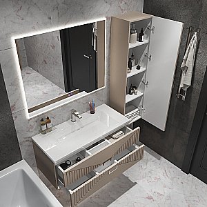 Тумба с раковиной подвесная Grossman ЛУКСОР 100 с 2-я ящ, бежевая матовая для ванной в интернет-магазине Sanbest