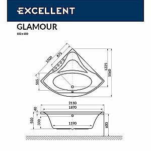 Гидромассажная ванна Excellent Glamour 150х150 SMART WAEX.GLA15.SMART.WH белая глянцевая/форсунки белые купить в интернет-магазине Sanbest