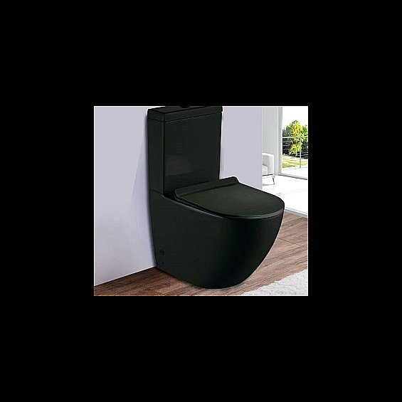 Унитаз напольный CeramaLux 2166-1MB черный матовый, безободковый, с бачком, с крышкой микролифт купить в интернет-магазине Sanbest