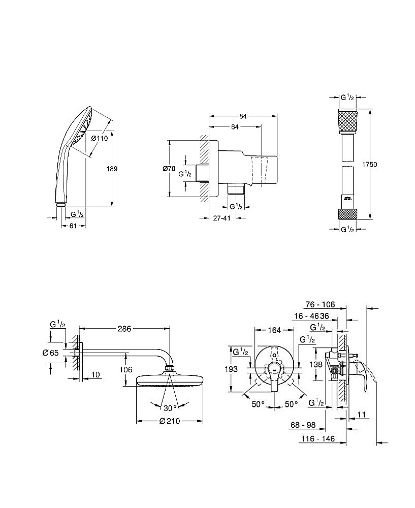 Душевая система Grohe Eurosmart 124440 хром купить в интернет-магазине сантехники Sanbest