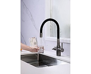 Смеситель для кухни Paulmark Salix Sa213419-GM вороненая сталь/черный купить в интернет-магазине сантехники Sanbest