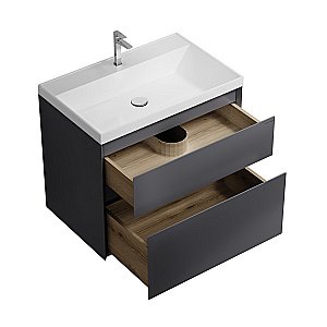 Тумба с раковиной подвесная Grossman МЕРКАДО 70 с 2-я ящ, графит матовая для ванной в интернет-магазине Sanbest