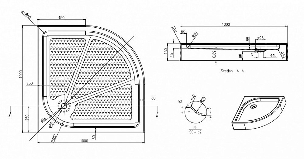 Душевой поддон Azario P210 100х100 купить в интернет-магазине Sanbest