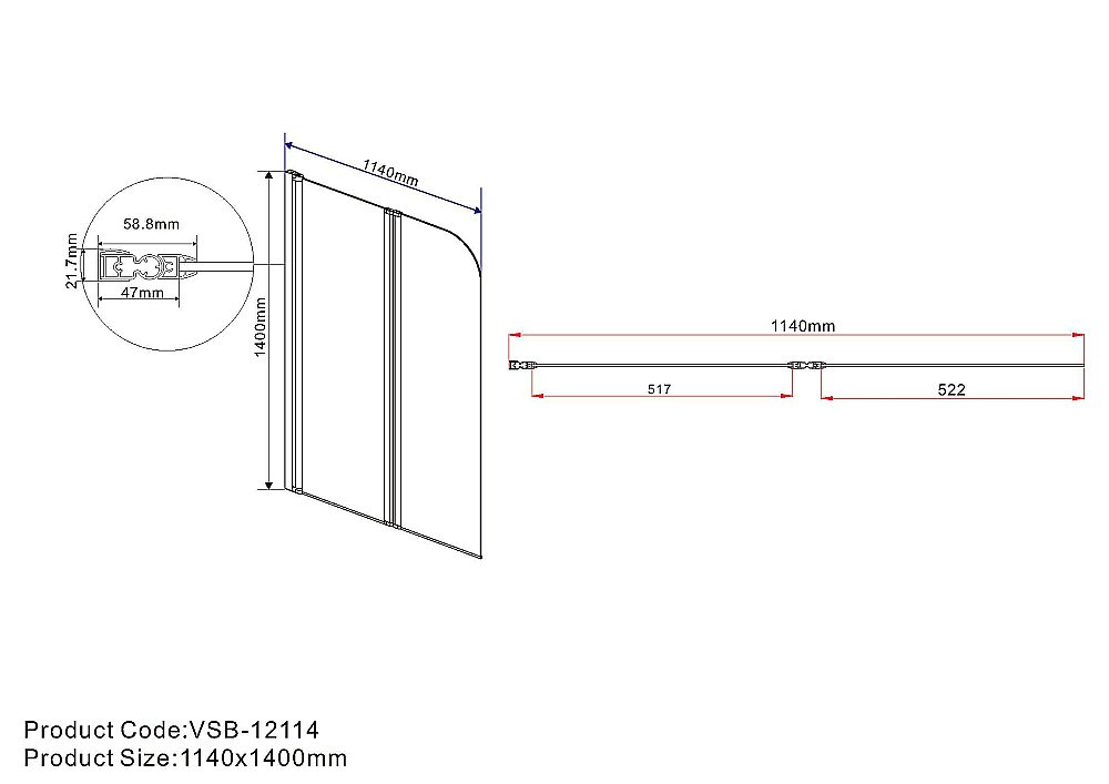 Шторка для ванны Vincea VSB-12114CLGM 114×140 стекло прозрачное/профиль вороненая сталь купить в интернет-магазине Sanbest