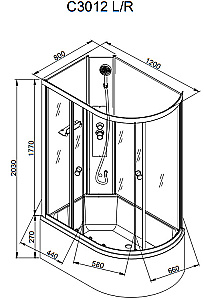 Душевая кабина AvaCan C Серия C3012 N 120х80 без крыши купить в интернет-магазине Sanbest
