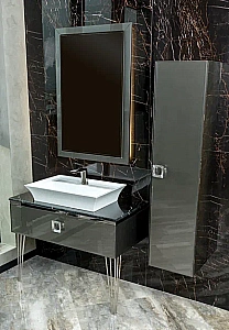 Консоль с раковиной и столешницей Armadi Art LUCIDO 80 глянцевый графит для ванной в интернет-магазине сантехники Sanbest