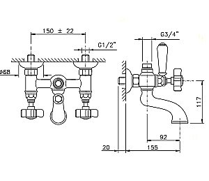 Смеситель для ванны Nicolazzi Dames Anglaises 1400CR18 Хром купить в интернет-магазине сантехники Sanbest