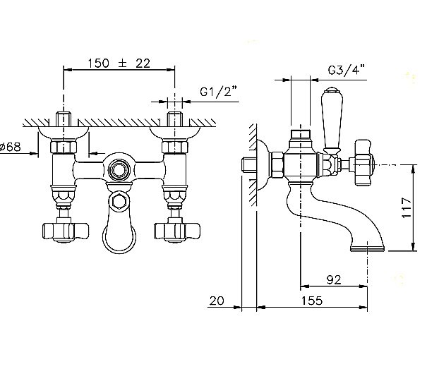 Смеситель для ванны Nicolazzi Dames Anglaises 1400CR18 Хром купить в интернет-магазине сантехники Sanbest