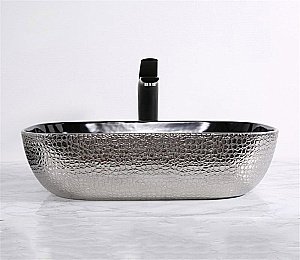 Раковина накладная Ceramalux NC 50 D1302H020 серебро, черная купить в интернет-магазине Sanbest