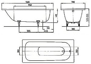 Ванна стальная Kaldewei Saniform Plus 361-1 150х70 111600010001 белый купить в интернет-магазине Sanbest
