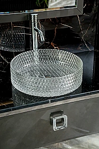 Консоль с раковиной и столешницей Armadi Art LUCIDO 80 глянцевый графит для ванной в интернет-магазине сантехники Sanbest