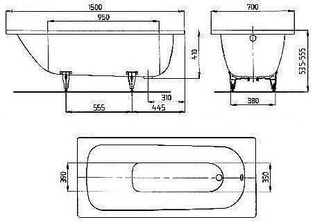 Ванна стальная Kaldewei Saniform Plus 361-1 150х70 111600010001 белый купить в интернет-магазине Sanbest