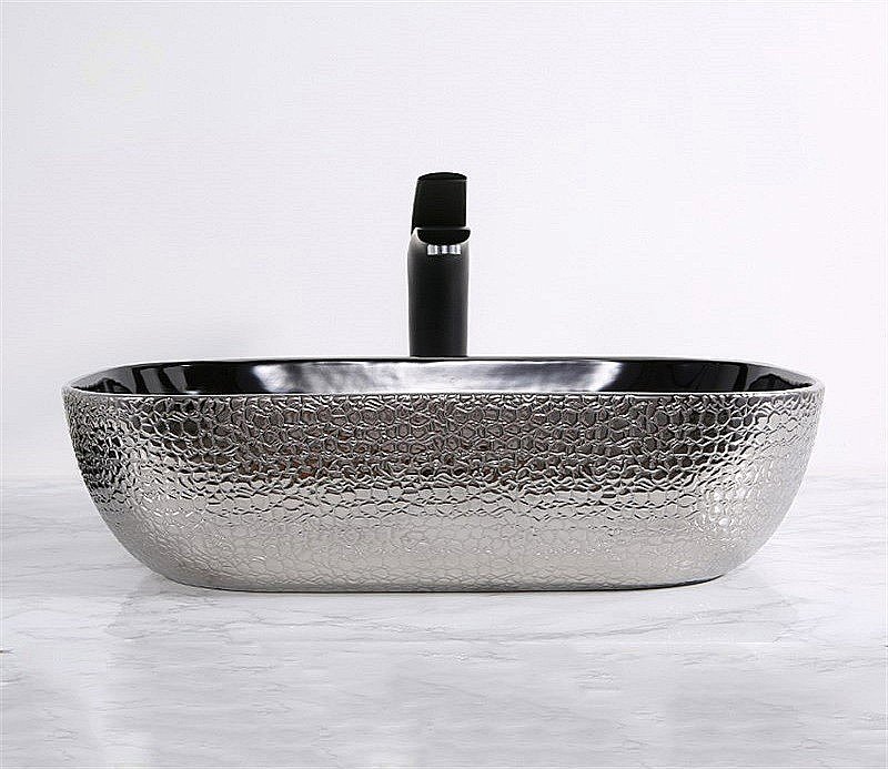 Раковина накладная Ceramalux NC 50 D1302H020 серебро, черная купить в интернет-магазине Sanbest