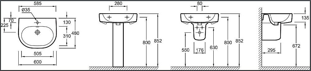 Раковина Jacob Delafon KANDEL 60 E1464-00 белая купить в интернет-магазине Sanbest