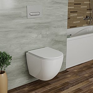 Унитаз подвесной с инсталляцией D&K Matrix DS1391602 белый/кнопка белая, безободковый, с крышкой микролифт купить в интернет-магазине Sanbest