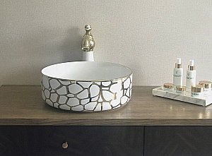 Раковина накладная Gid 36 D1357h018 53327 белая, золото с декором купить в интернет-магазине Sanbest