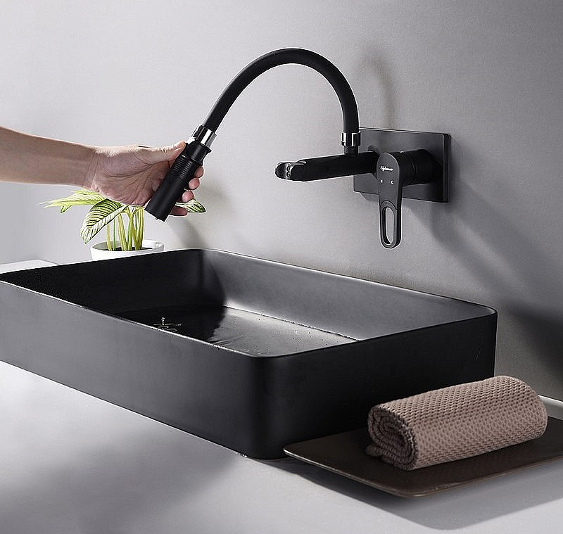 Смеситель для раковины Elghansa Squareline 14Q0191-Black черный купить в интернет-магазине сантехники Sanbest