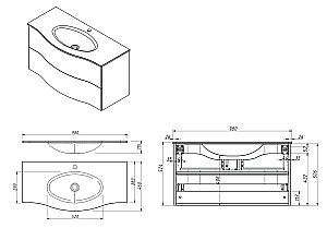 Тумба с раковиной Caprigo Nokturn 100 с 2 ящиками/раковина стекло капуччино для ванной в интернет-магазине Sanbest